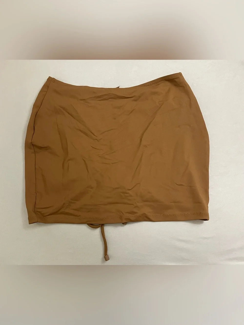 Skims Swim NWT Ruched Drawstring Mini Skirt Cover up Almond Brown Size XXS